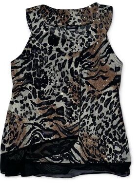 Brittany Black embellished animal print tank top